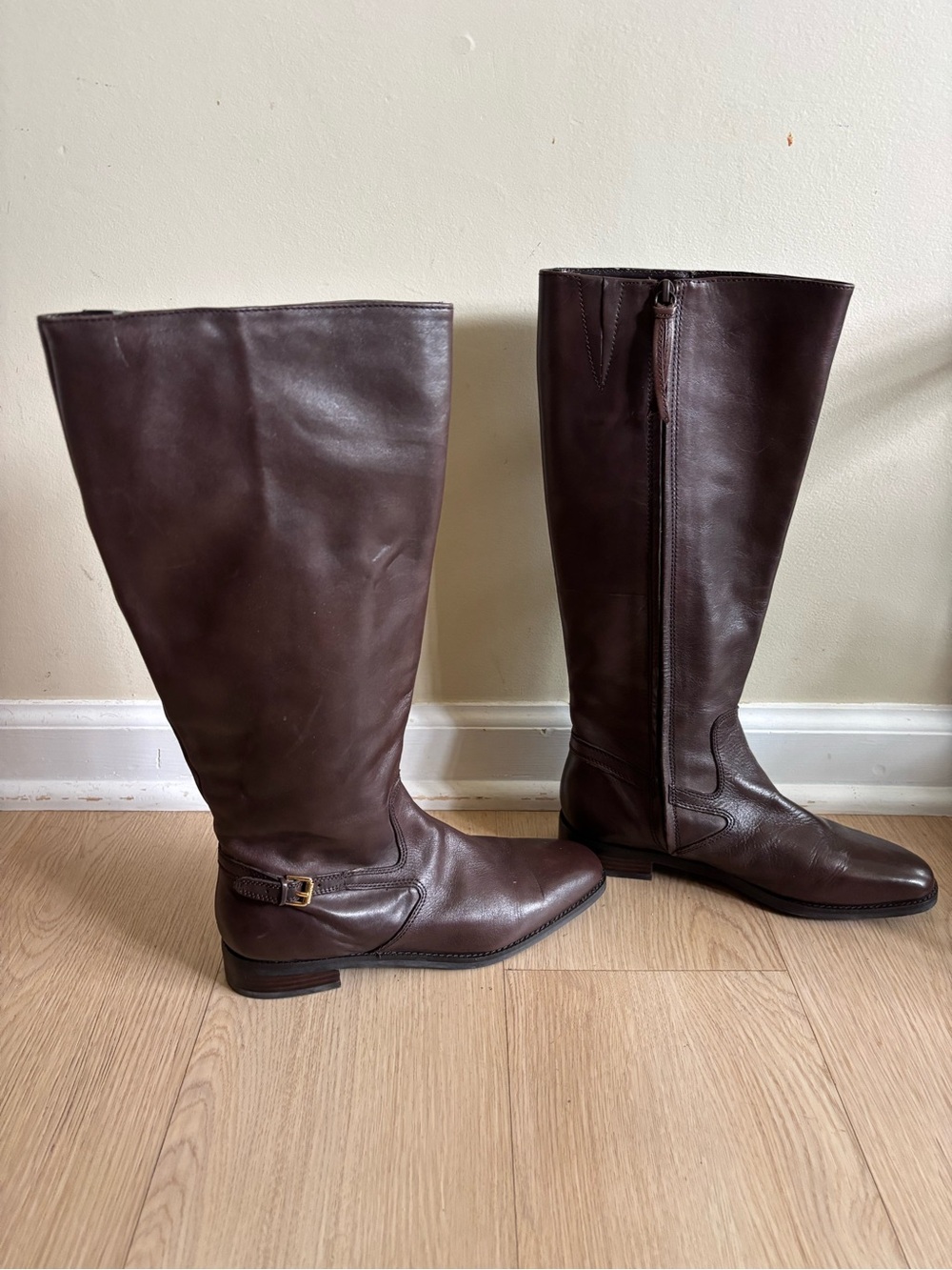 Lauren Ralph Lauren Tall Leather Riding Boots in Dark Brown